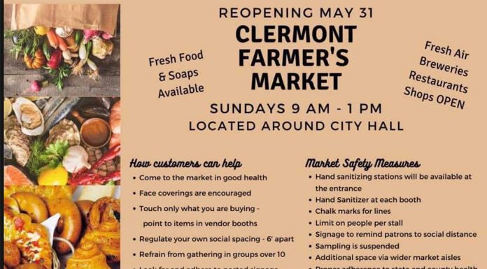Clermont Downtown Farmer’s Market Re-Opens Sunday, May 31 from 9 am to 1 pm