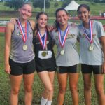 Bianca Brauti-Heidemann, Lexi Whitehead, Kayden Page, and Sara Tingler with their medals after the JV race