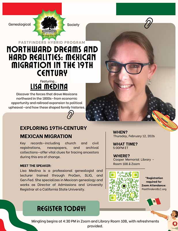 Pastfinders February Speaker Poster