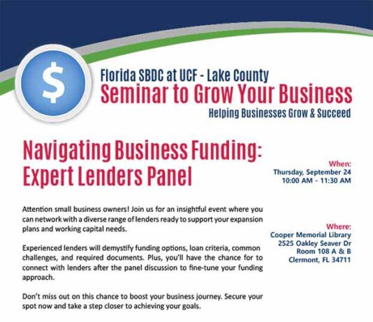 Florida SBDC- Lake County to Host Free Business Funding Seminar Featuring Expert Lenders Panel